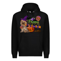 Black Happy Halloween With Yorkshire Terrier Dog Premium Hoodie - LillyAllenDesigns