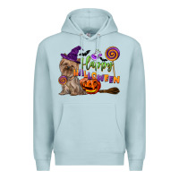 Blue Mist Happy Halloween With Yorkshire Terrier Dog Premium Hoodie - LillyAllenDesigns