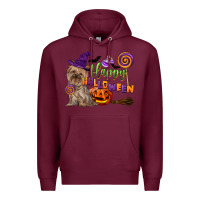 Burgundy Happy Halloween With Yorkshire Terrier Dog Premium Hoodie - LillyAllenDesigns