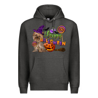 Charcoal Heather Happy Halloween With Yorkshire Terrier Dog Premium Hoodie - LillyAllenDesigns
