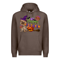 Coffee Happy Halloween With Yorkshire Terrier Dog Premium Hoodie - LillyAllenDesigns