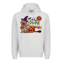 Dove Grey Happy Halloween With Yorkshire Terrier Dog Premium Hoodie - LillyAllenDesigns