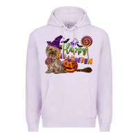 Lilac Happy Halloween With Yorkshire Terrier Dog Premium Hoodie - LillyAllenDesigns