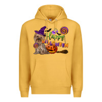 Mustard Happy Halloween With Yorkshire Terrier Dog Premium Hoodie - LillyAllenDesigns
