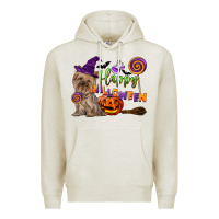 Oatmeal Heather Happy Halloween With Yorkshire Terrier Dog Premium Hoodie - LillyAllenDesigns