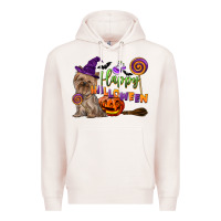 Pale Pink Happy Halloween With Yorkshire Terrier Dog Premium Hoodie - LillyAllenDesigns