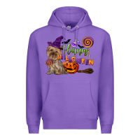 Purple Happy Halloween With Yorkshire Terrier Dog Premium Hoodie - LillyAllenDesigns