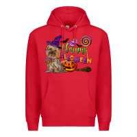 Red Happy Halloween With Yorkshire Terrier Dog Premium Hoodie - LillyAllenDesigns
