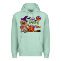 Seafoam Happy Halloween With Yorkshire Terrier Dog Premium Hoodie - LillyAllenDesigns