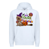White Happy Halloween With Yorkshire Terrier Dog Premium Hoodie - LillyAllenDesigns