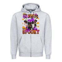 Heather Grey sweet and spooky halloween cow Zipper Hoodie - Jasminsmagicworld