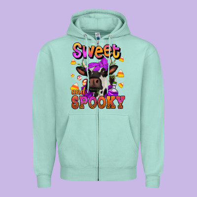 Sweet And Spooky Halloween Cow Zipper Hoodie Designed By Jasminsmagicworld