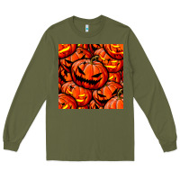 Army Green halloween pumpkin seamless pattern Long Sleeve Tee - BundleAndBundleShop