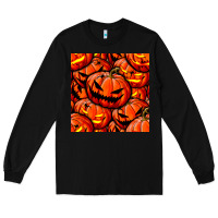 Black halloween pumpkin seamless pattern Long Sleeve Tee - BundleAndBundleShop