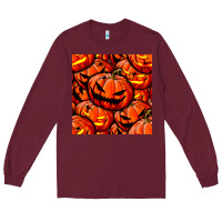 Burgundy halloween pumpkin seamless pattern Long Sleeve Tee - BundleAndBundleShop