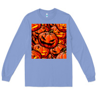 Colony Blue halloween pumpkin seamless pattern Long Sleeve Tee - BundleAndBundleShop