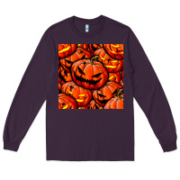 Plum halloween pumpkin seamless pattern Long Sleeve Tee - BundleAndBundleShop