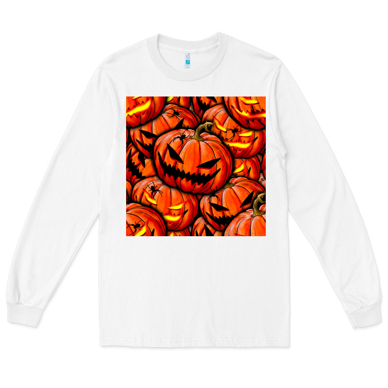 Halloween Pumpkin Seamless Pattern Long Sleeve Tee by BundleAndBundleShop | Teevron