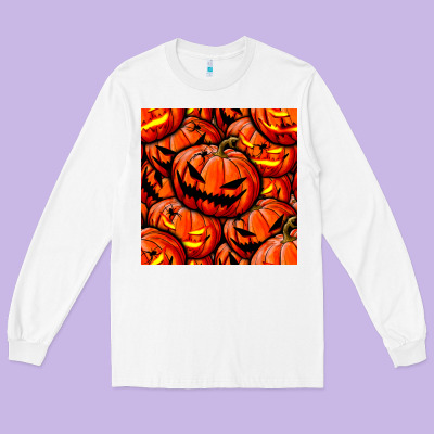 Halloween Pumpkin Seamless Pattern Long Sleeve Tee Designed By Bundleandbundleshop