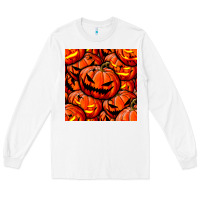 White halloween pumpkin seamless pattern Long Sleeve Tee - BundleAndBundleShop