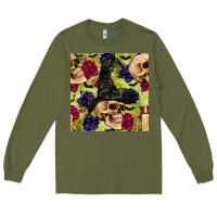 Army Green halloween witch skull seamless pattern Long Sleeve Tee - BundleAndBundleShop