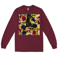 Burgundy halloween witch skull seamless pattern Long Sleeve Tee - BundleAndBundleShop
