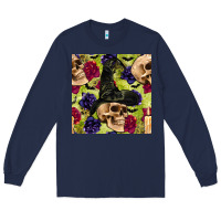 Navy halloween witch skull seamless pattern Long Sleeve Tee - BundleAndBundleShop