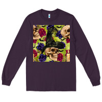 Plum halloween witch skull seamless pattern Long Sleeve Tee - BundleAndBundleShop