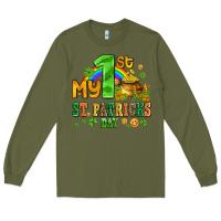 Army Green my first st patricks day with coins and shamrocks Long Sleeve Tee - AdoDesignShop