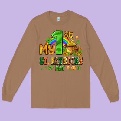 My First St Patricks Day With Coins And Shamrocks Long Sleeve Tee Designed By Adodesignshop