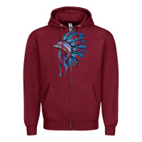 Burgundy indian headdress with american flag Zipper Hoodie - BarkalooDesign