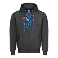 Charcoal Heather indian headdress with american flag Zipper Hoodie - BarkalooDesign
