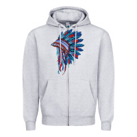 Heather Grey indian headdress with american flag Zipper Hoodie - BarkalooDesign