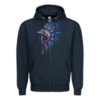 Navy indian headdress with american flag Zipper Hoodie - BarkalooDesign
