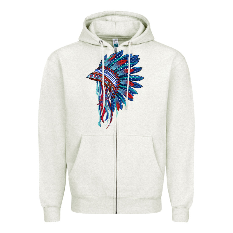 Indian Headdress With American Flag Zipper Hoodie by BarkalooDesign | Teevron