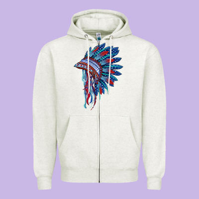 Indian Headdress With American Flag Zipper Hoodie Designed By Barkaloodesign