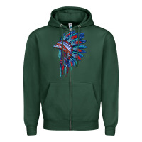 Sports Green indian headdress with american flag Zipper Hoodie - BarkalooDesign
