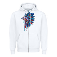 White indian headdress with american flag Zipper Hoodie - BarkalooDesign