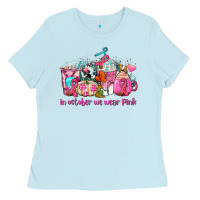 Baby Blue western cancer  in october we wear pink coffee cups with ribbons Ladies Tee - AdoDesignShop
