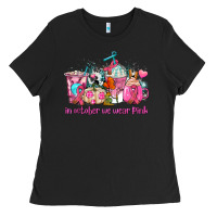 Black western cancer  in october we wear pink coffee cups with ribbons Ladies Tee - AdoDesignShop