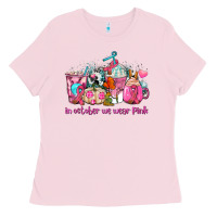 Bubblegum Pink western cancer  in october we wear pink coffee cups with ribbons Ladies Tee - AdoDesignShop
