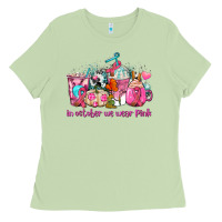 Matcha western cancer  in october we wear pink coffee cups with ribbons Ladies Tee - AdoDesignShop