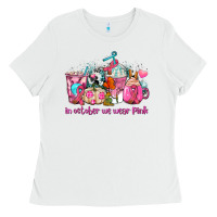 White western cancer  in october we wear pink coffee cups with ribbons Ladies Tee - AdoDesignShop