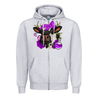 Heather Grey halloween roses cow Zipper Hoodie - Jasminsmagicworld