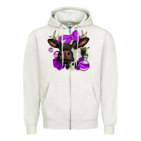 Oatmeal Heather halloween roses cow Zipper Hoodie - Jasminsmagicworld