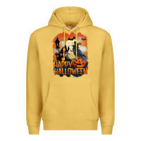 Antique Gold Happy Halloween With Crow Premium Hoodie - LillyAllenDesigns