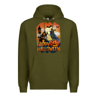 Army Green Happy Halloween With Crow Premium Hoodie - LillyAllenDesigns