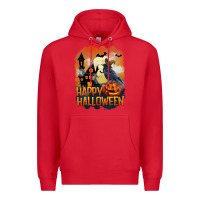 Red Happy Halloween With Crow Premium Hoodie - LillyAllenDesigns