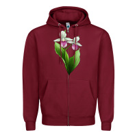 Burgundy Pink And White Lady's Slipper Flower Illustrations Zipper Hoodie - LillyAllenDesigns