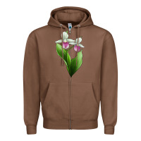 Chestnut Pink And White Lady's Slipper Flower Illustrations Zipper Hoodie - LillyAllenDesigns
